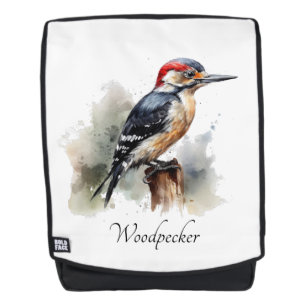 specht zittend op een paal in waterverf rugtassen