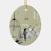 spechten en vogelkooi op Damask Keramisch Ornament (Rechts)