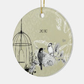 spechten en vogelkooi op Damask Keramisch Ornament (Links)