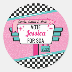 Speciaal 1950-scherm Retro Diner Pink & Blauwgroen Ronde Sticker