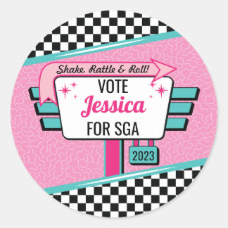 Speciaal 1950-scherm Retro Diner Pink & Blauwgroen Ronde Sticker