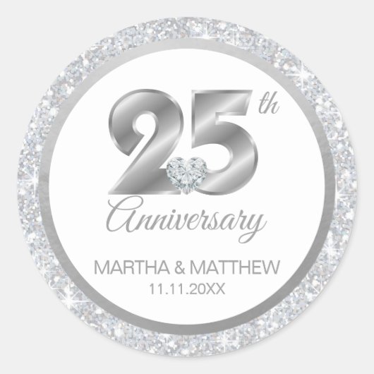 Speciaal 25th Silver Wedding Jubileum Ronde Sticker (Voorkant)