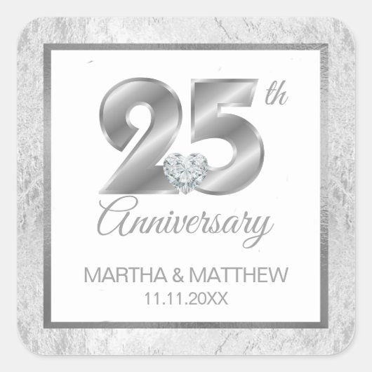 Speciaal 25th Silver Wedding Jubileum Vierkante Sticker (Voorkant)