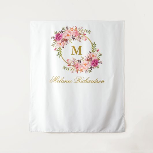 Speciaal 2 - Waterverf roze Floral Gold Wandkleed (Voorkant)