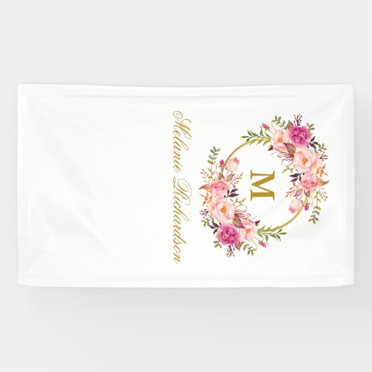 Speciaal 3 - Waterverf roze Floral Gold Spandoek (Horizontaal)