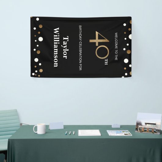 Speciaal 40e verjaardag Gold en zwart confetti Spandoek (Beurs)