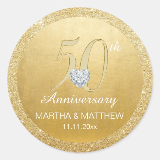 Speciaal 50e Jubileum bruiloft Gold Glitter Ronde Sticker (Voorkant)