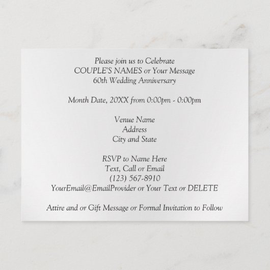 Speciaal 60e Jubileum nodigt u uit, JOUW TEKST Uitnodiging Briefkaart (Achterkant)
