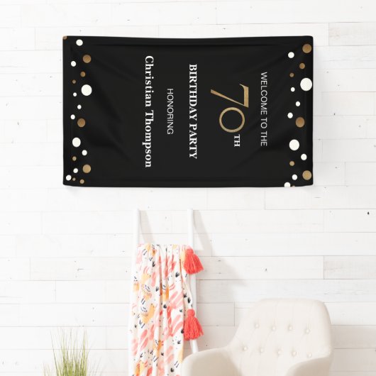 Speciaal 70e verjaardag Gold en zwart confetti Spandoek (Insitu)
