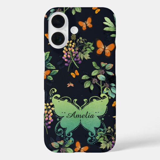 , speciaal aangepast Dark Floral Butterfly-patroon Case-Mate iPhone Case (Achterkant)