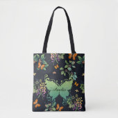 , speciaal aangepast Dark Floral Butterfly-patroon Draagtas (Voorkant)