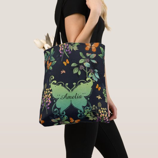 , speciaal aangepast Dark Floral Butterfly-patroon Draagtas (Dichtbij)