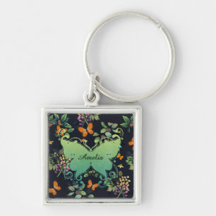 , speciaal aangepast Dark Floral Butterfly-patroon Sleutelhanger