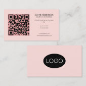 Speciaal aangepaste QR-code Modern roze Logo Visitekaartje (Voorkant / Achterkant)