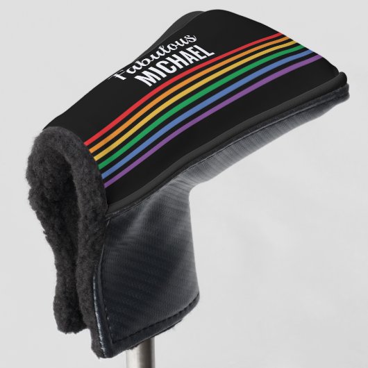 Speciaal aangepaste regenboogstripes zwarte LGBT - Golfheadcover (3/4 voorkant)
