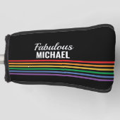 Speciaal aangepaste regenboogstripes zwarte LGBT - Golfheadcover (Voorkant)