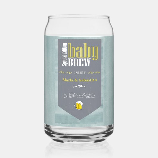 Speciaal Baby Brew Bier Label Funny Shower Blikvorm Glas (Voorkant)