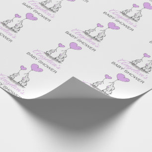 Speciaal BABY SHOWER Paarse olifant GIRL Cadeaupapier
