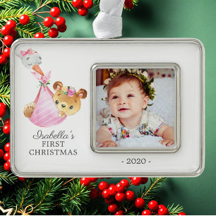 Speciaal Beer Eerste kerstfoto Verzilverd Kader Ornament