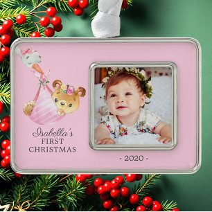 Speciaal Beer Eerste kerstfoto Verzilverd Kader Ornament
