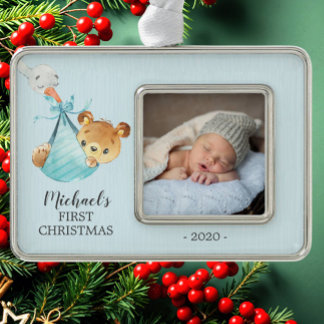 Speciaal Beer Eerste kerstfoto Verzilverd Kader Ornament