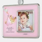 Speciaal Beer Eerste kerstfoto Verzilverd Kader Ornament (Links)