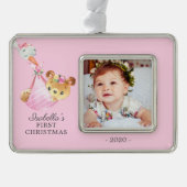 Speciaal Beer Eerste kerstfoto Verzilverd Kader Ornament (Voorkant)