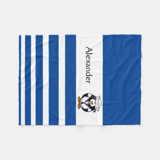 Speciaal blauw en wit gestreept Penguin Sailor Fleece Deken (Voorkant (Horizontaal))