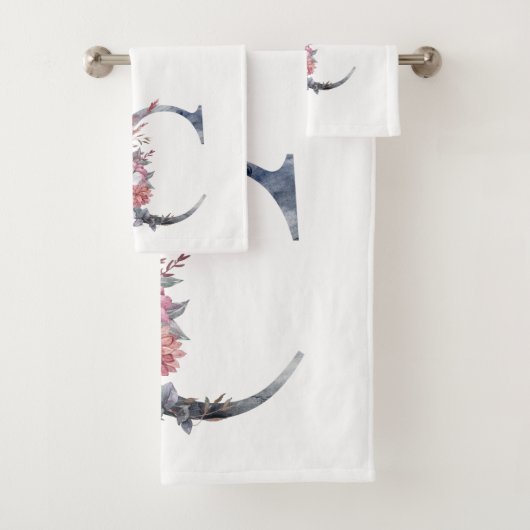 Speciaal Blauw Floral Monogram C Bad Handdoek (Insitu)