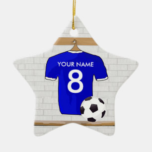 Speciaal Blauw Wit Football Soccer Jersey Keramisch Ornament
