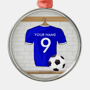 Speciaal Blauw Wit Football Soccer Jersey Metalen Ornament