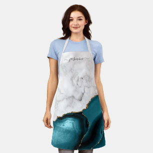 Speciaal Blauwgroen blauw goudblauw witte marmer Schort