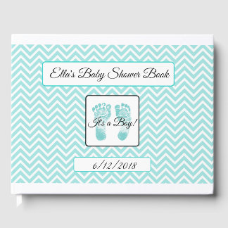 Speciaal Blauwgroen Chevron Stripes Baby shower Bo Gastenboek