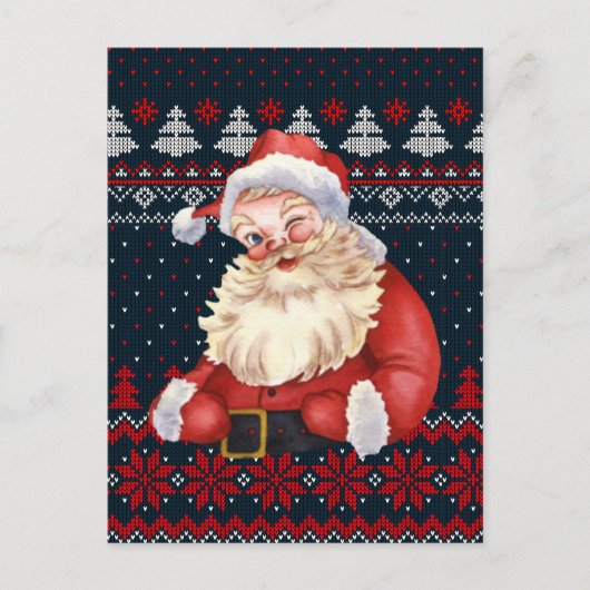 Speciaal Briefkaart Winking Santa Claus van brei (Voorkant)