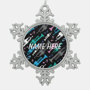 Speciaal cadeautje voor de kersttrompetspeler tin sneeuwvlok ornament