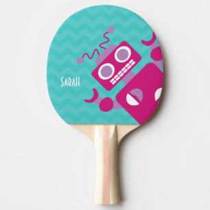 Speciaal Crazy Fun Pink Robot Blauwgroen Chevron Tafeltennisbatje