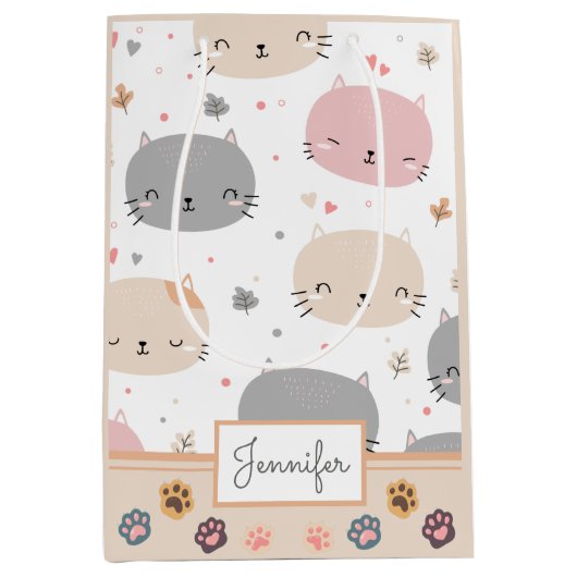 Speciaal Cute Cat Seamless Pattern Kinder Medium Cadeauzakje (Voorkant)