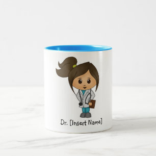 Speciaal Cute Doctor Brunette Vrouw, Blue Rim Tweekleurige Koffiemok