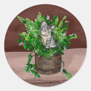 Speciaal Cute Kitten in Catnip Pot Ronde Sticker