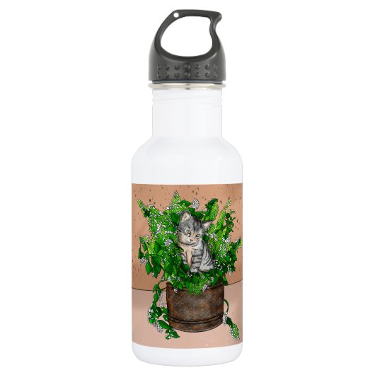 Speciaal Cute Kitten in Catnip Pot Waterfles (Voorkant)