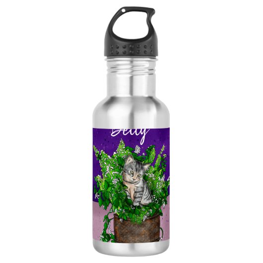 Speciaal Cute Kitten in Catnip Pot Waterfles (Voorkant)