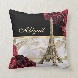 Speciaal Eiffeltower Gold, zwart Roos Kussen