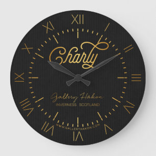 Speciaal elegant script Charly Gold Black Grote Klok