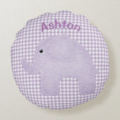 Speciaal Elephant Paars Play Gingham Nursery Rond Kussen (Achterkant)