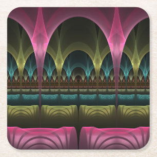 Speciaal Fantasy Patroon Abstract Kleurrijke Fract Vierkante Kartonnen Onderzetter