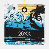 Speciaal gekromde kerst met surfstrand keramisch ornament (Achterkant)