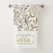Speciaal gepersonaliseerd goud- en witte deco-hand bad handdoek (Insitu)