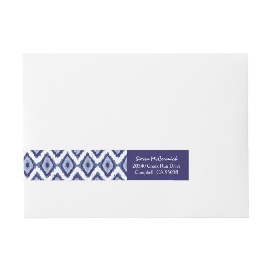 Speciaal gepersonaliseerd indigoblauw Ikat White C Omwikkelbaar Adreslabel (Voorkant)