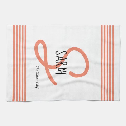 Speciaal gepersonaliseerd modern koraal Elegant mo Theedoek (Horizontaal)