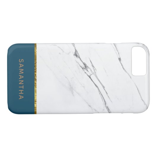 Speciaal gepersonaliseerd modern wit marmer Blauwg Case-Mate iPhone Case (Achterkant (Horizontaal))